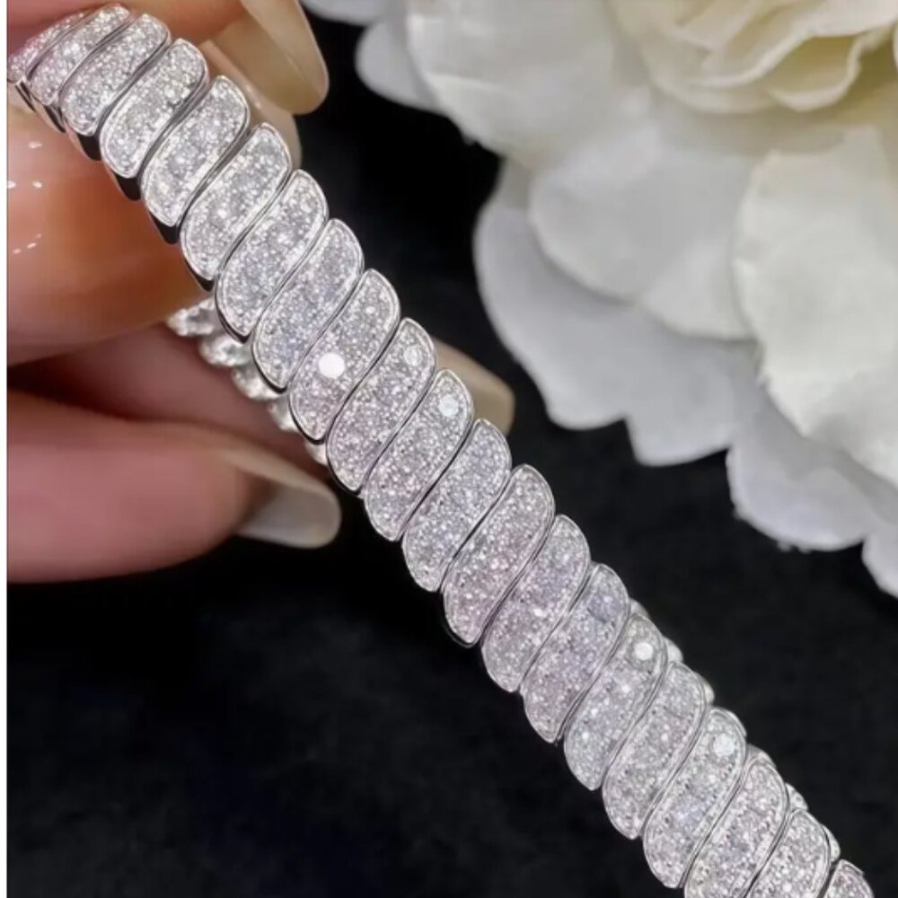 21.0g Full Moissanite Snake Shaped Bracelet Round Cut, 925 Sterling silver NEW